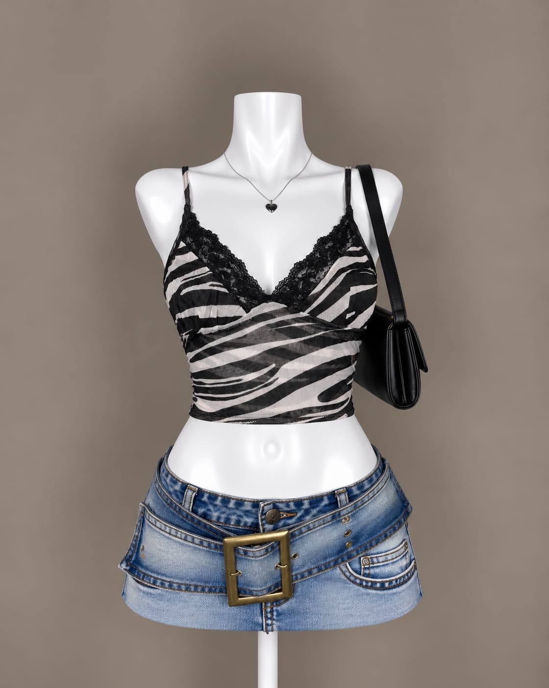 Black White Printed Crop Top