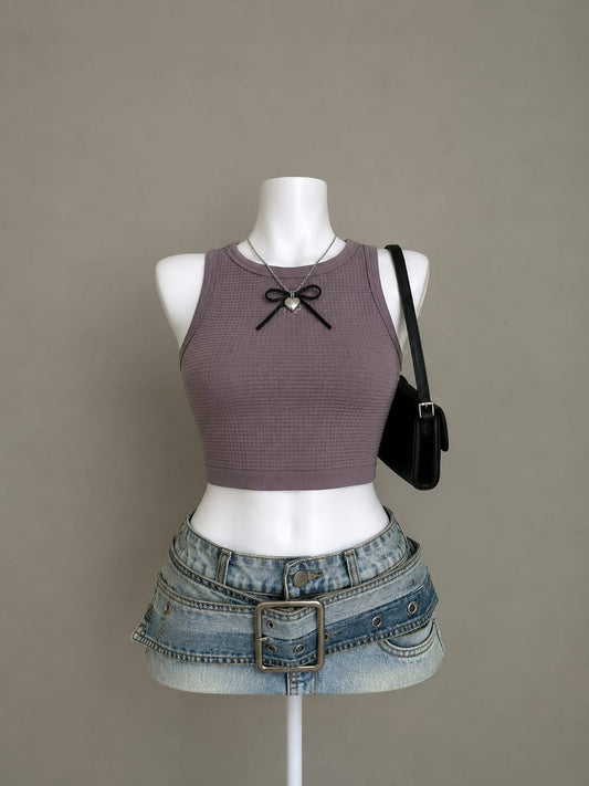 Mauve textured tank crop top
