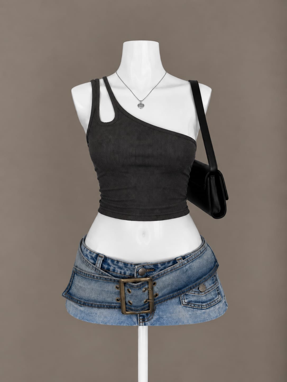 Black One Shoulder Crop Top