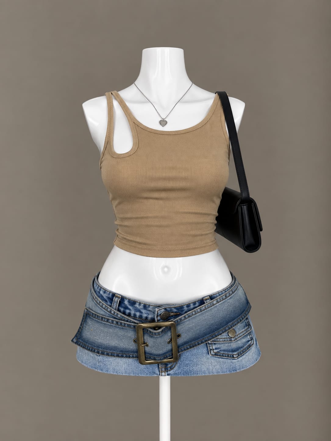 Beige One Shoulder Crop Top