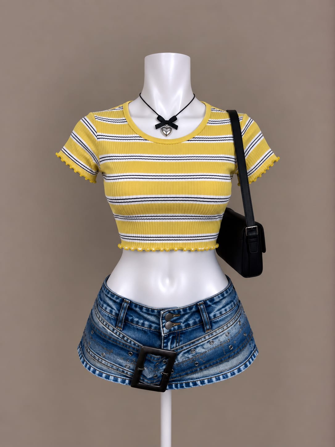 Yellow Striped Crop Top