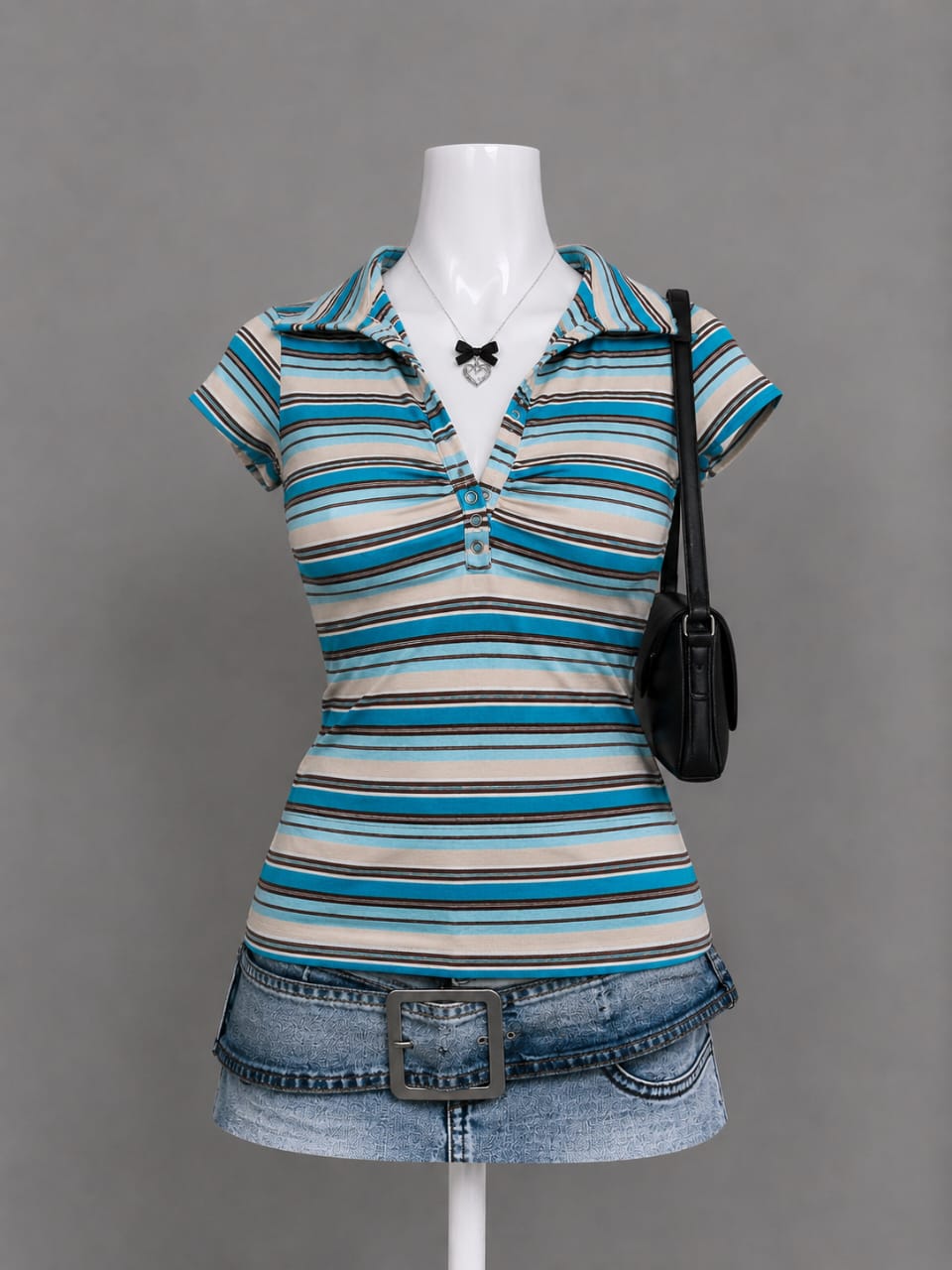 Blue Striped Polo Top
