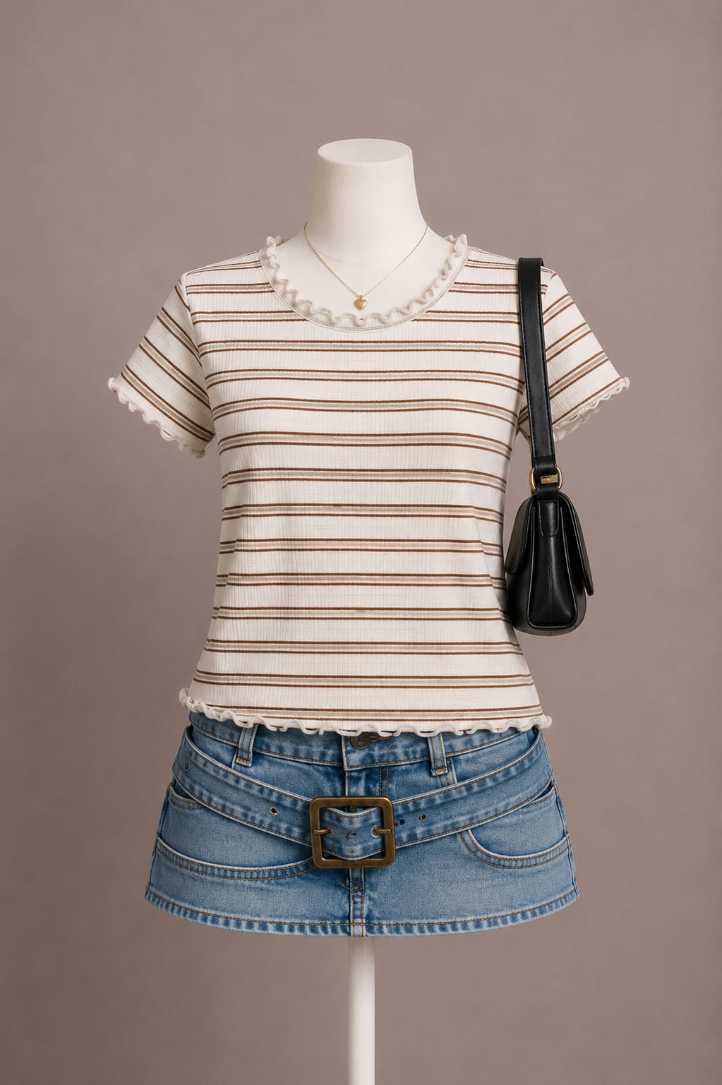 Cream Brown Striped Top
