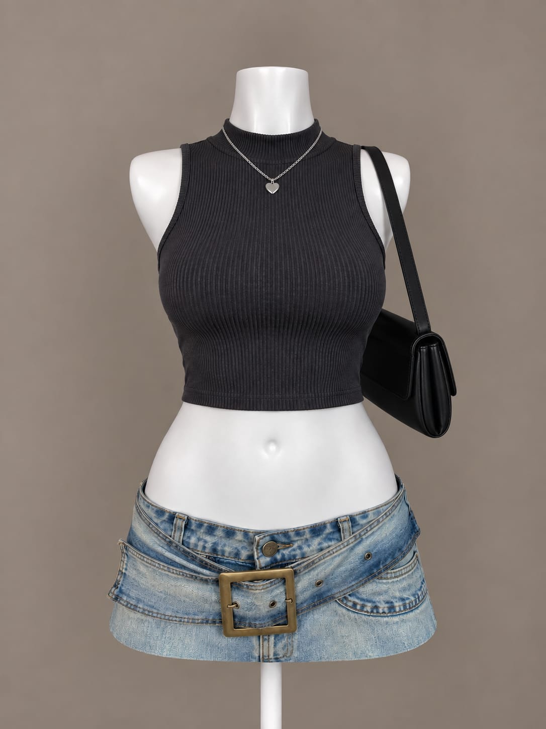 Black Mock Neck Crop Top