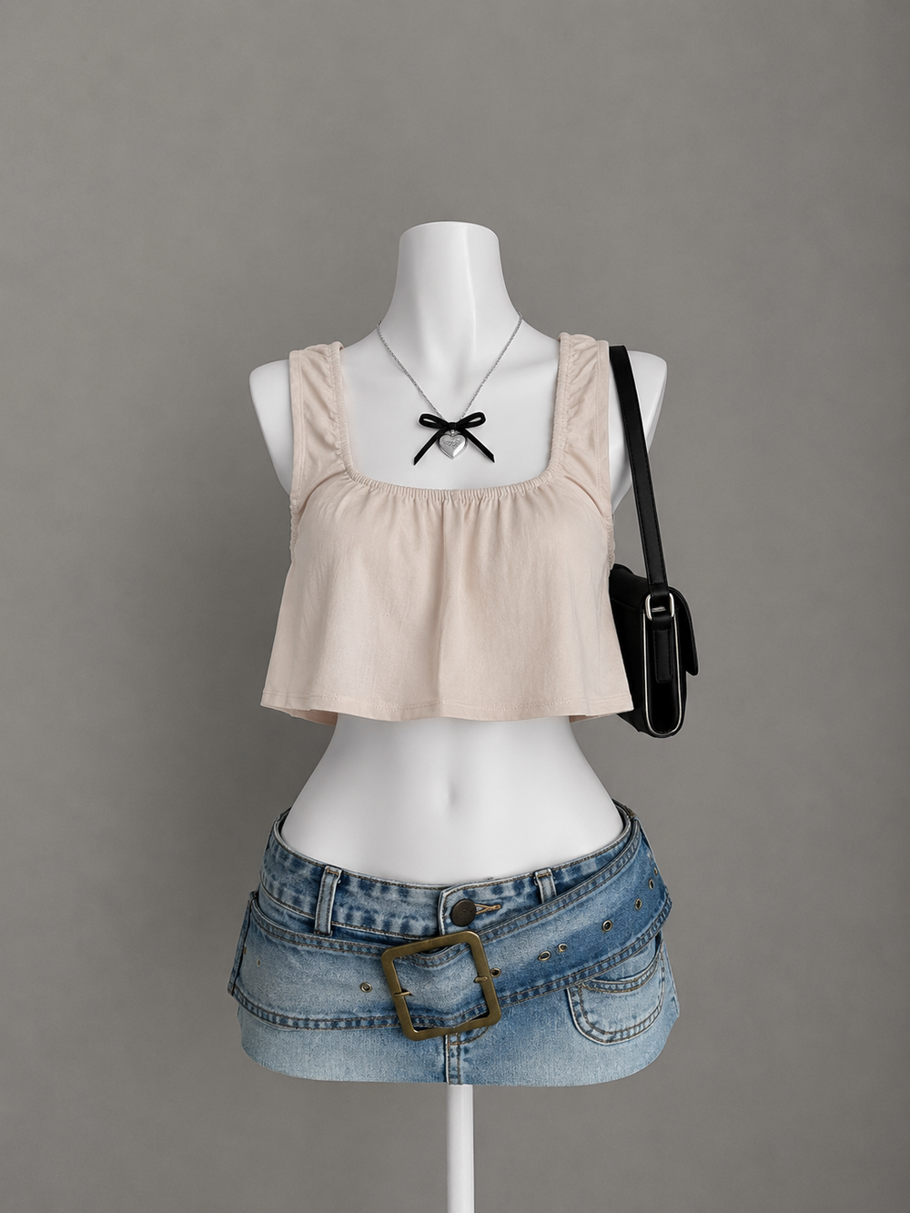Soft Beige Square Neck Crop Top