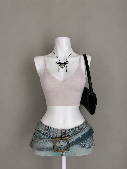 Light Beige V-Neck Bralette Crop Top