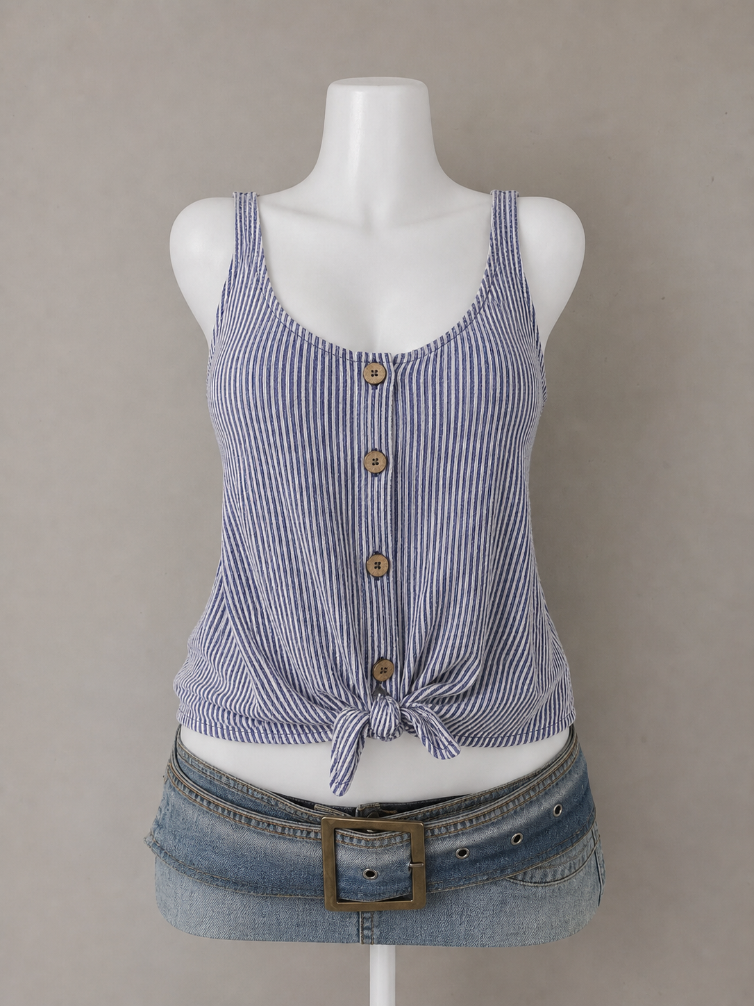 Blue Stripe Tie Front Tank