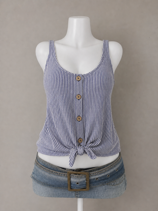 Blue Stripe Tie Front Tank