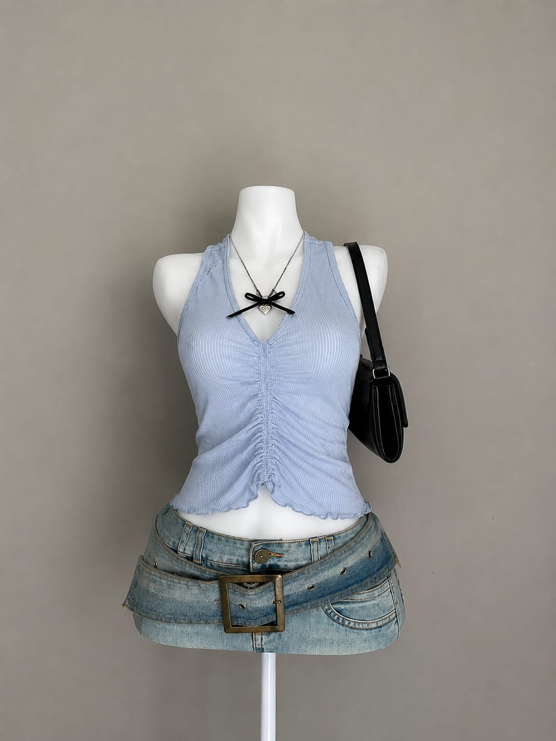 Light Blue Ruched Halter Top