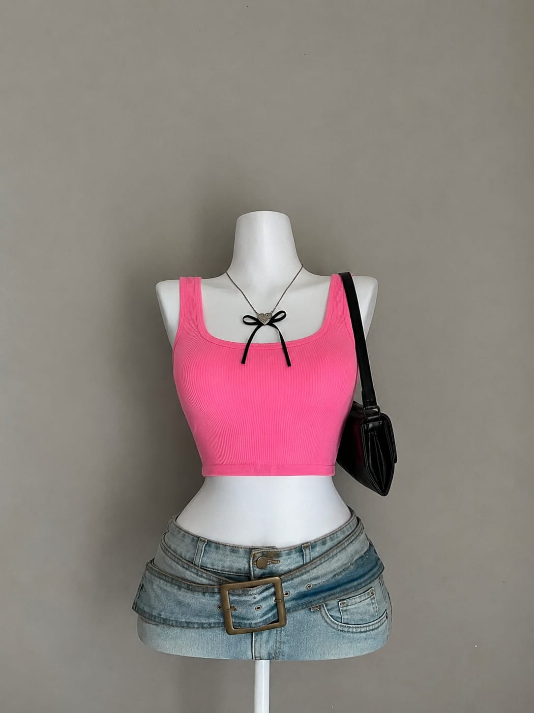 Hot Pink Ribbed Crop Tank