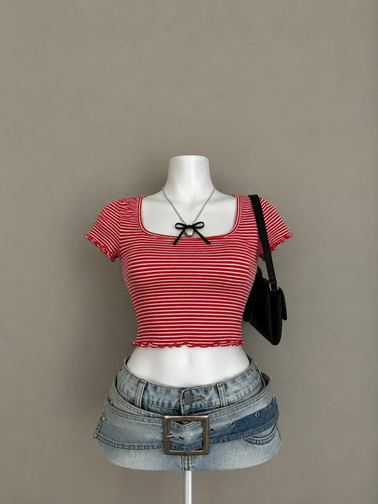 Red striped crop top