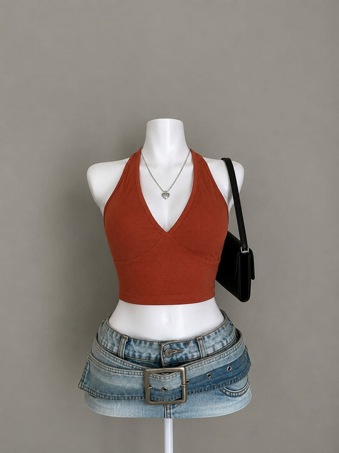 Rust V-neck halter crop top