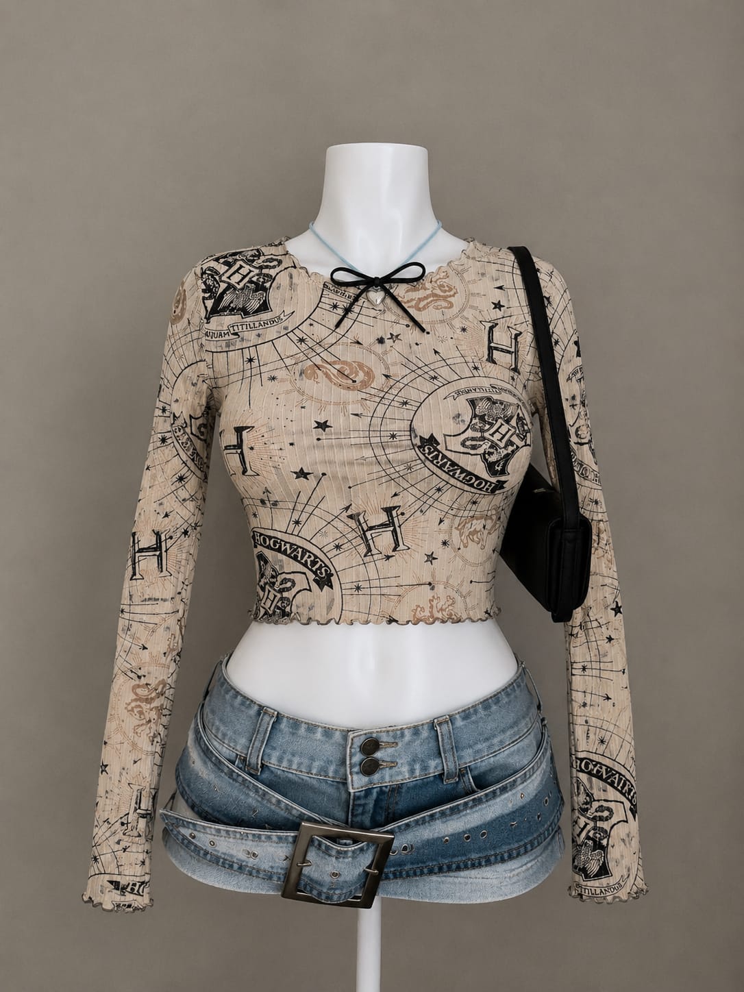 Beige Printed Crop Top