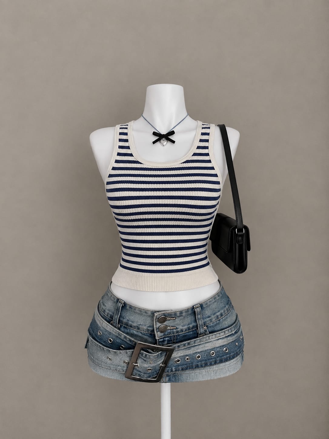 Navy Blue and White Sleeveless Top