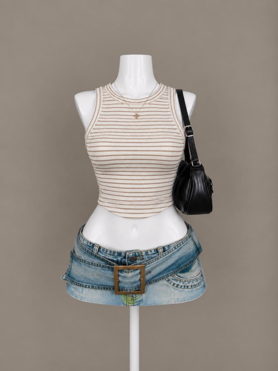 Cream Striped Tank Top