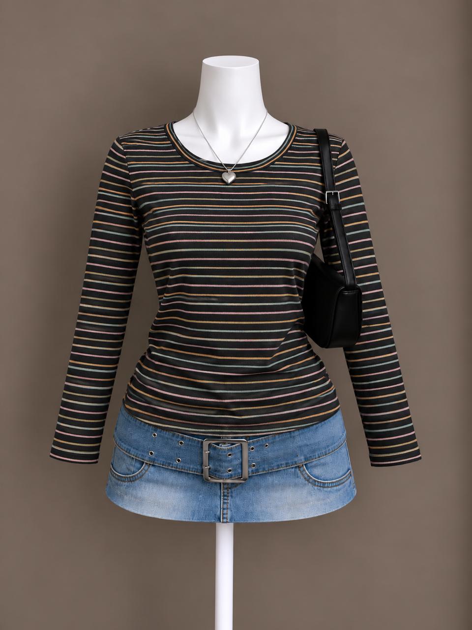 Black Striped Long Sleeve Top