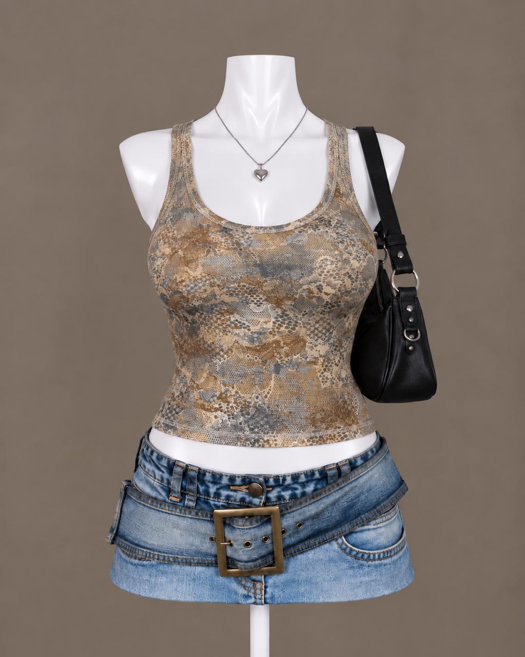 Brown Printed Tank Top