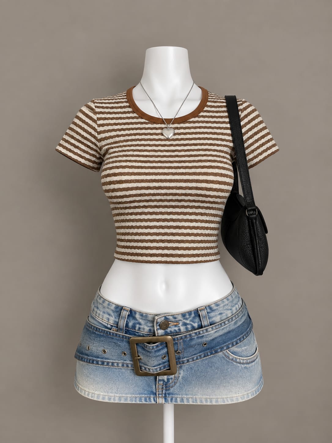 Brown Striped Crop Top
