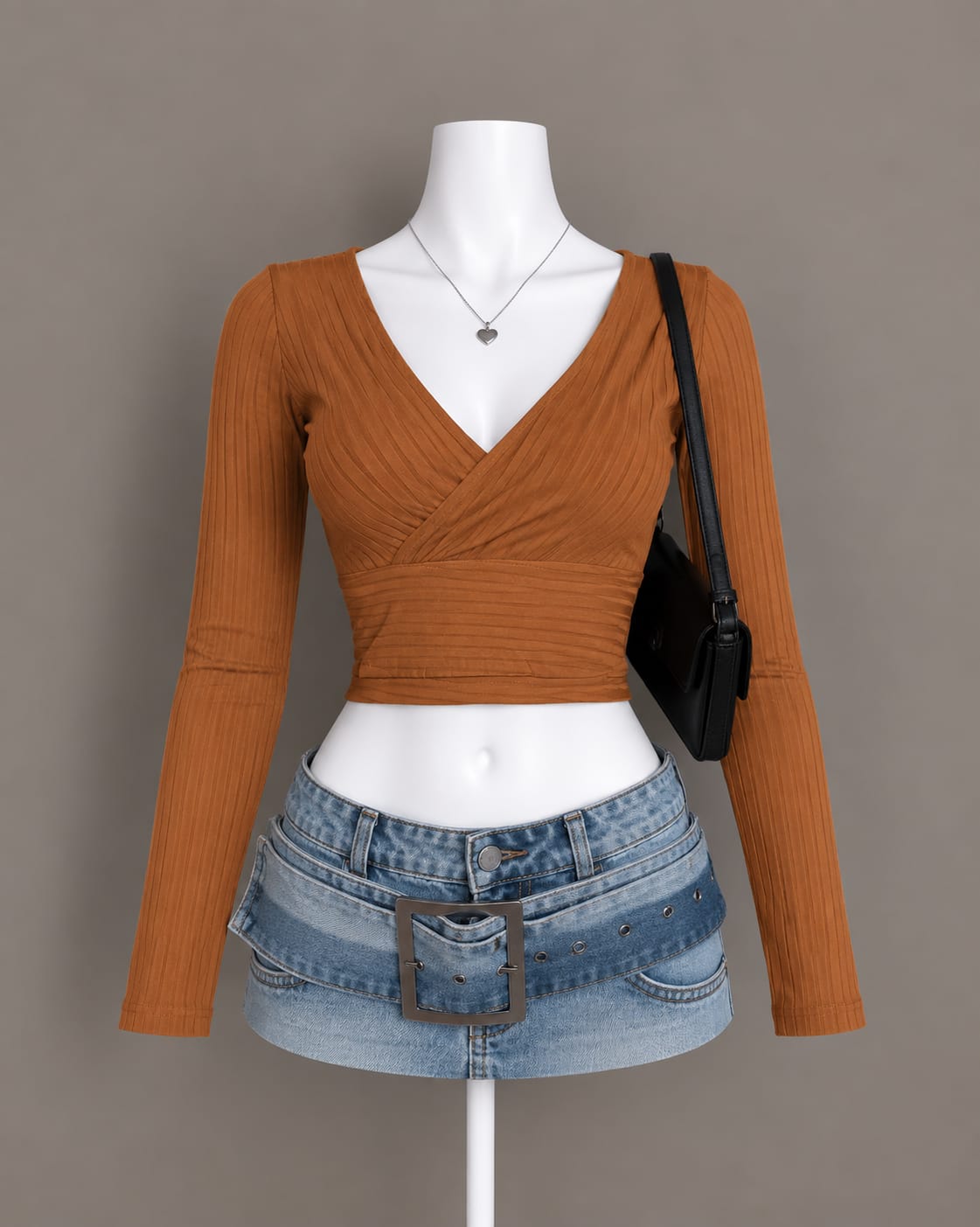 Brown Wrap Crop Top