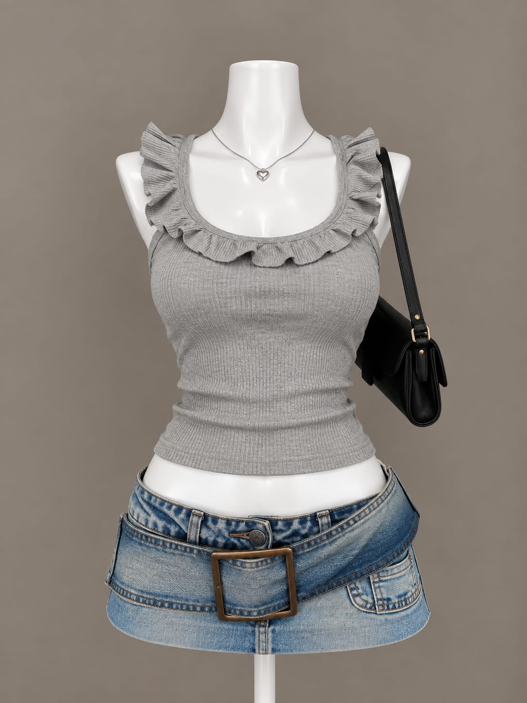 Gray Ruffle Tank Top