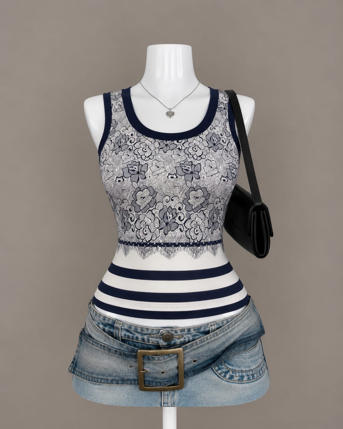 Navy Floral Tank Top