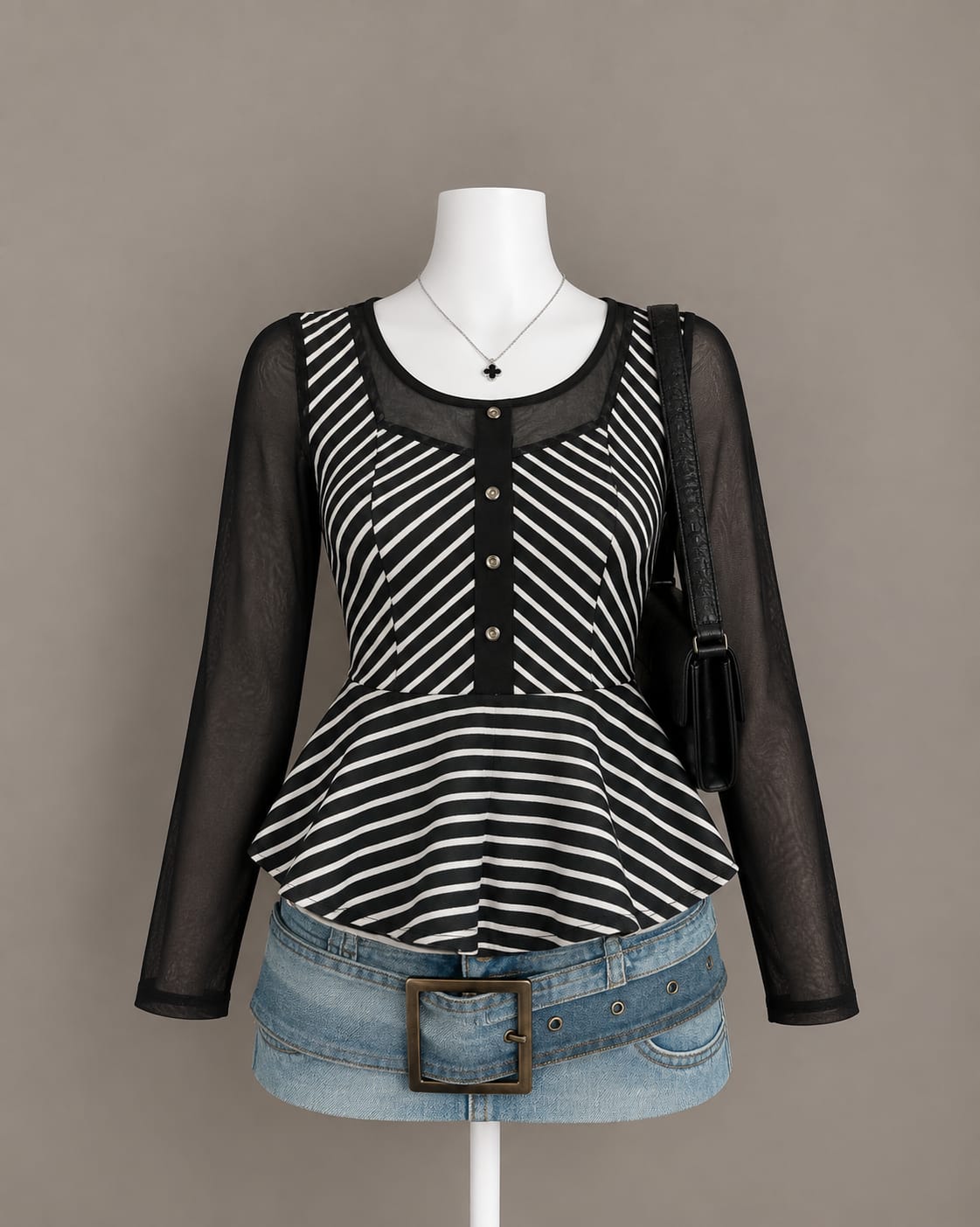 Black Striped Peplum Top