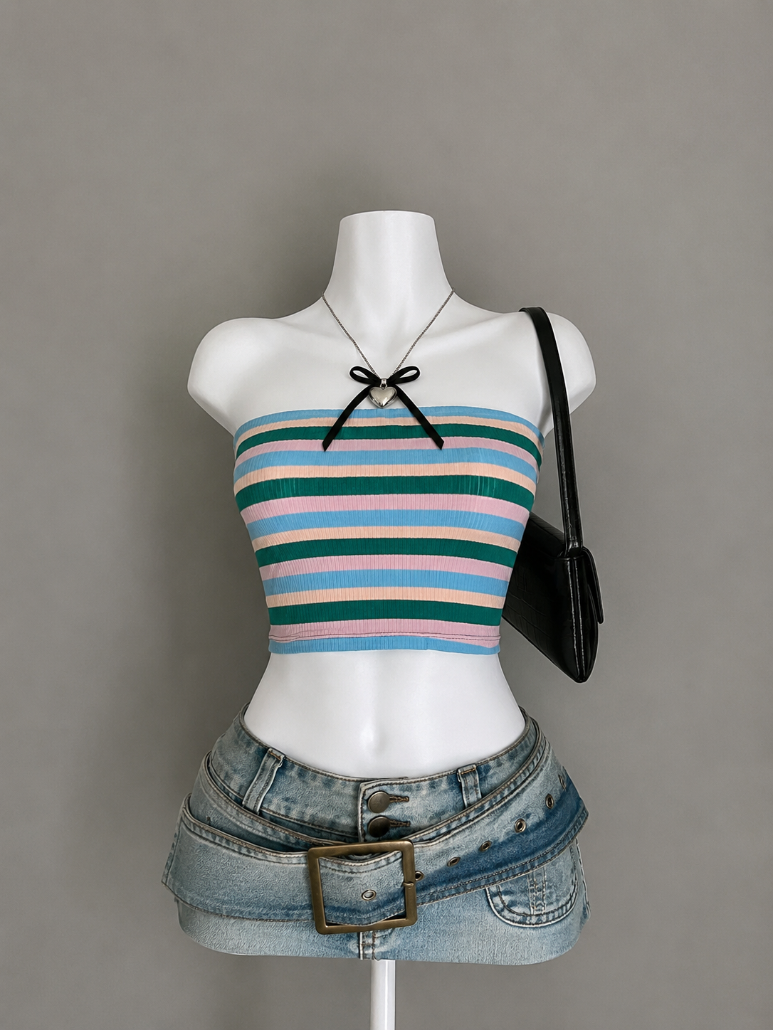 Striped ribbed tube top on mannequin