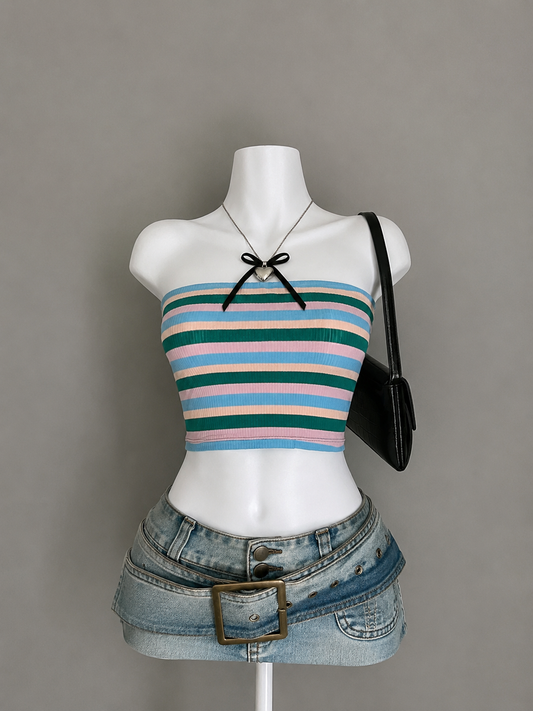 Striped ribbed tube top on mannequin