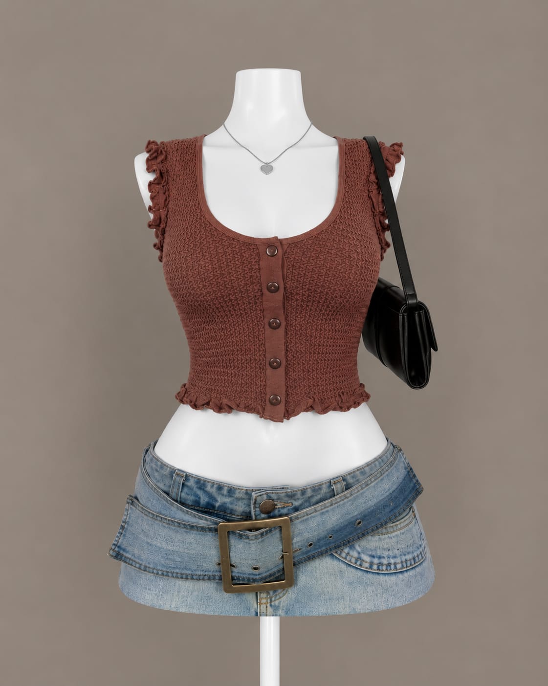 Brown Ruffle Tank Top