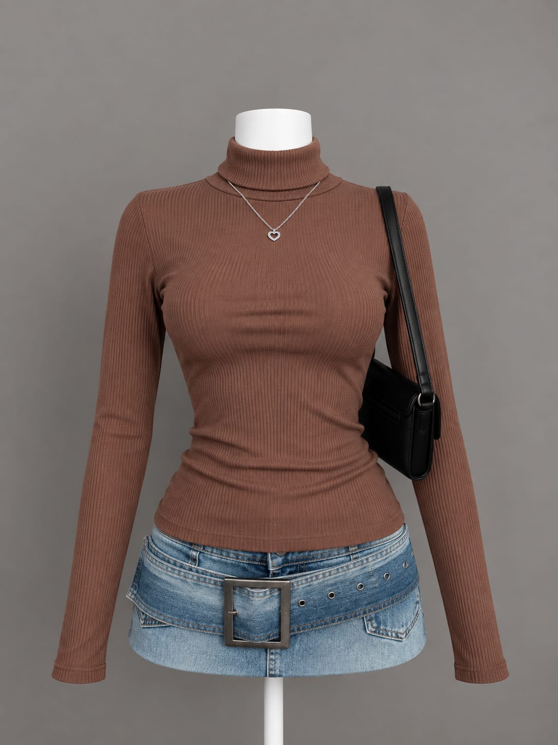 Brown Turtleneck Top
