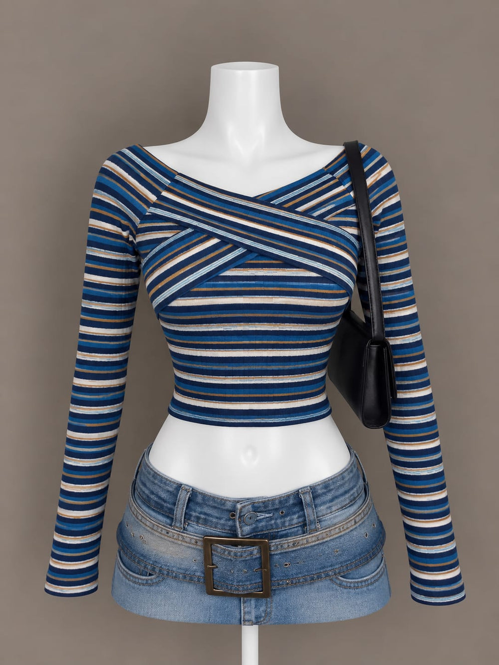 Blue Striped Crop Top