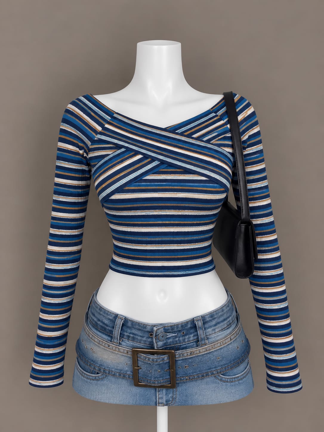 Blue Striped Crop Top