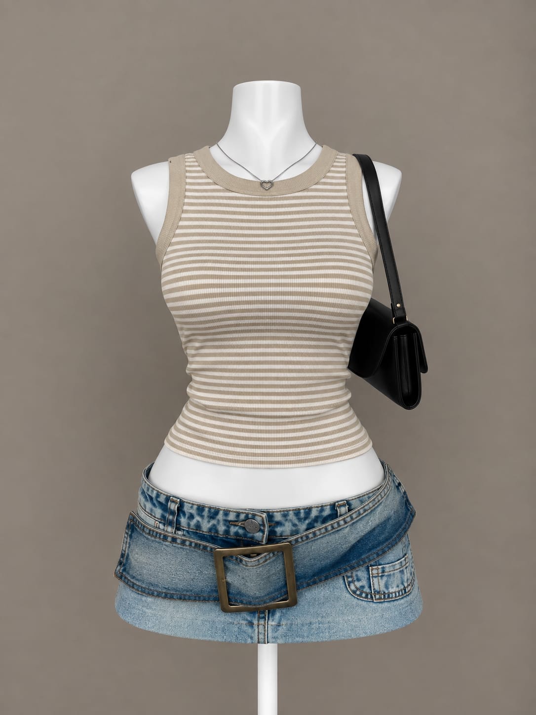 Beige Striped Tank Top