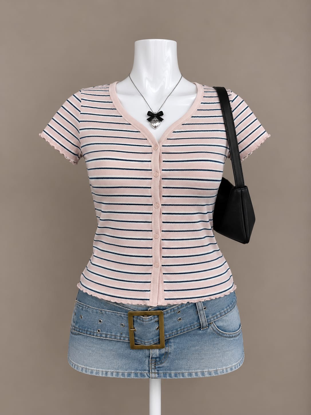 Pink Striped Button Top