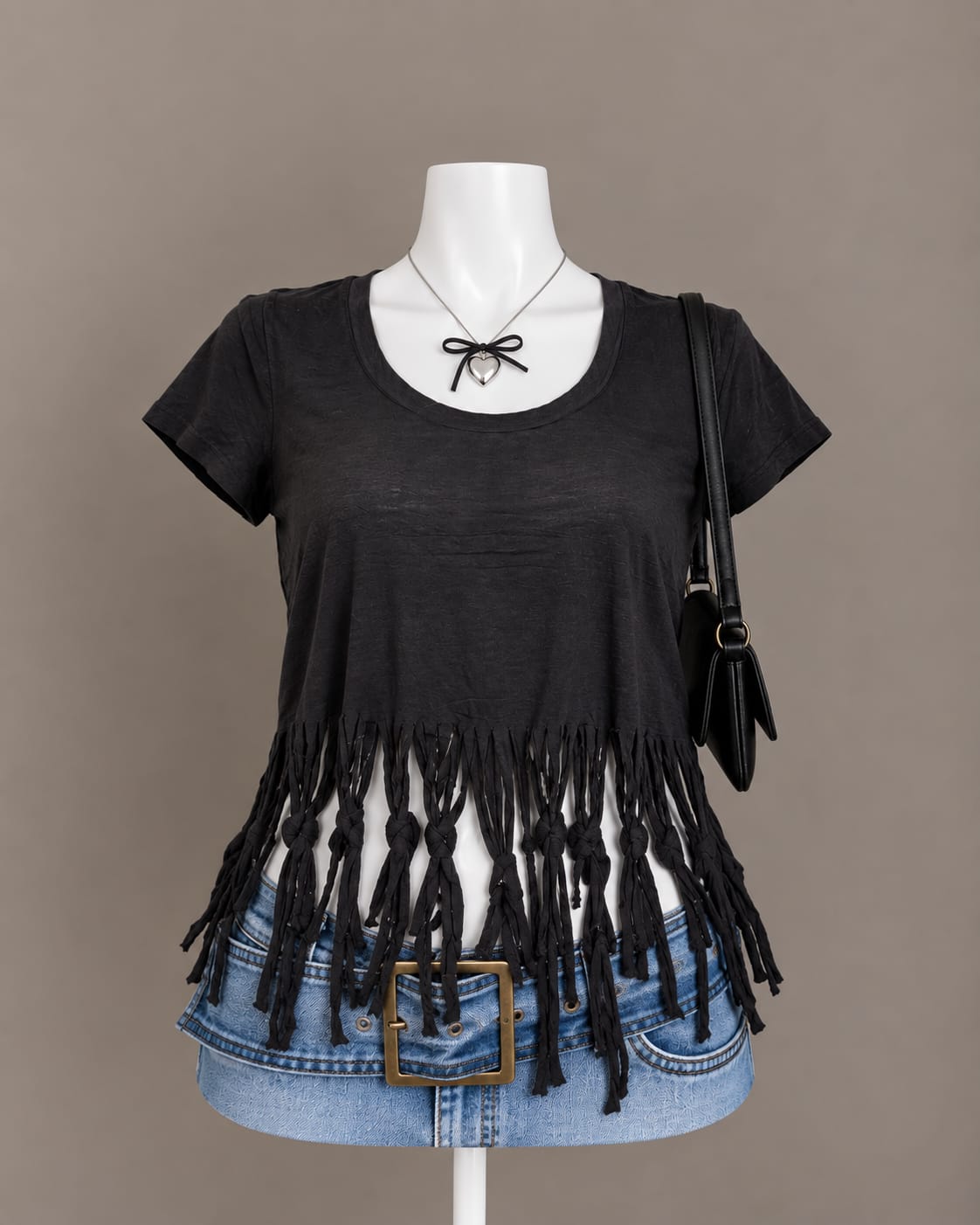 Black Fringe Crop Top