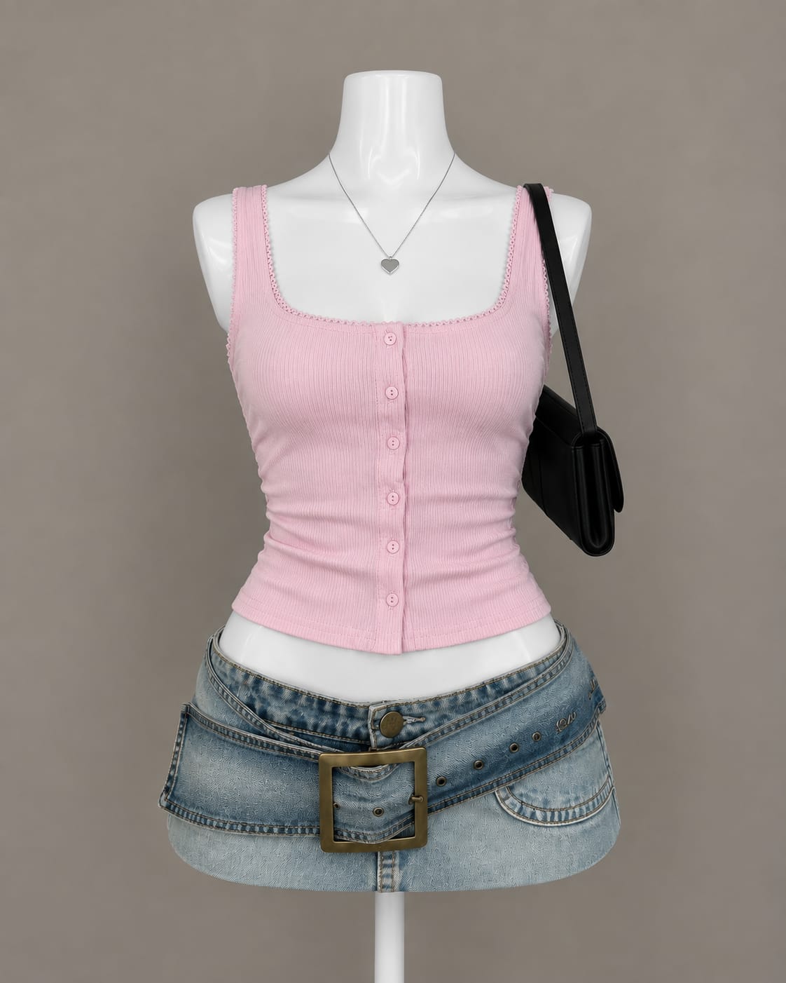 Pink Button Tank Top