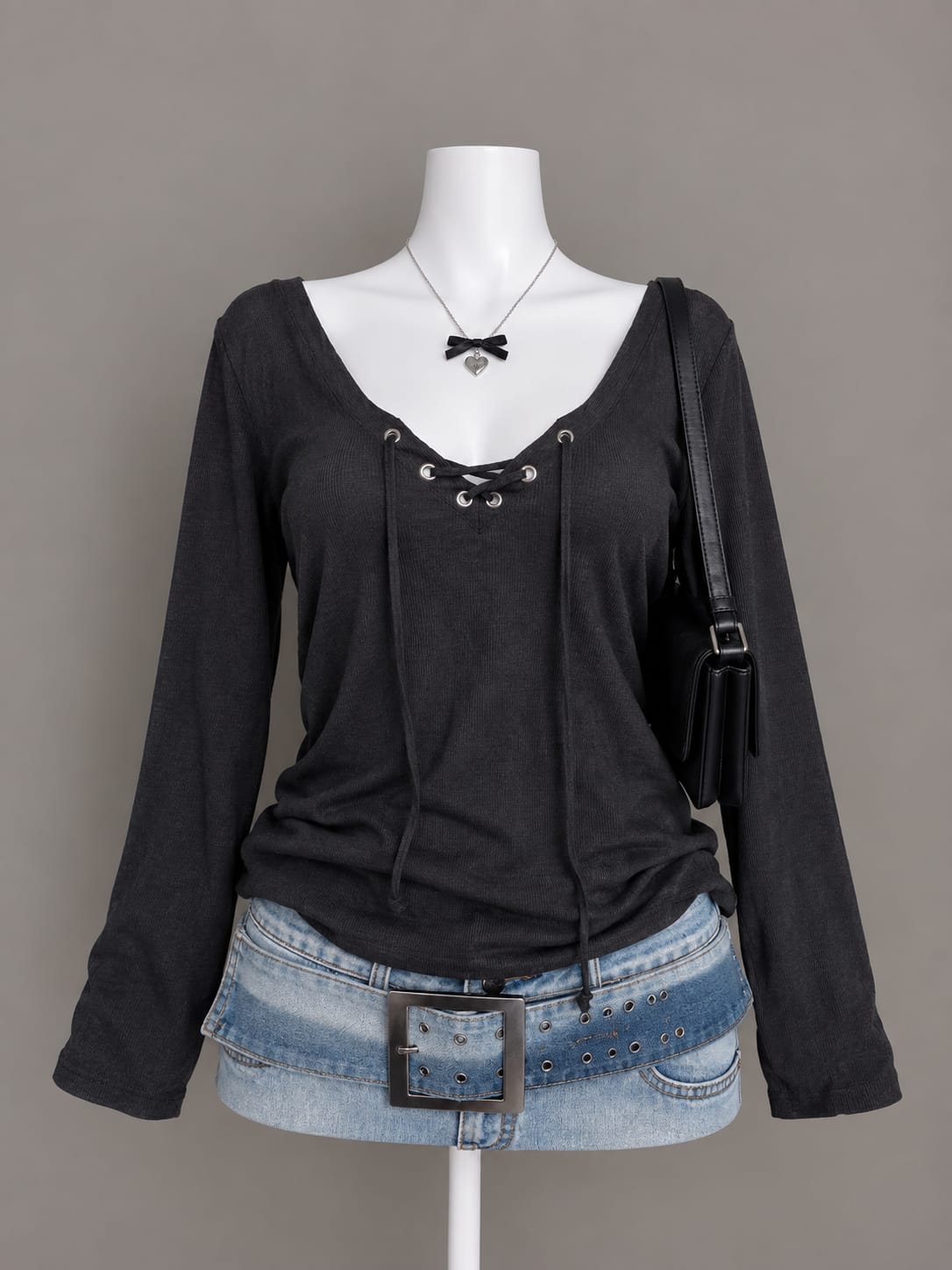 Black Lace-Up Top