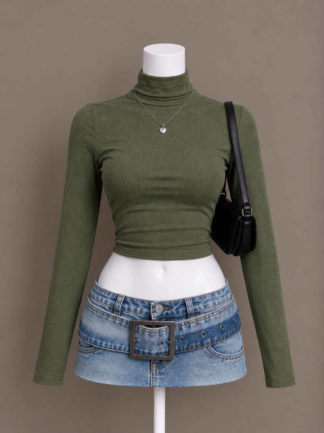 Olive Turtleneck Crop Top