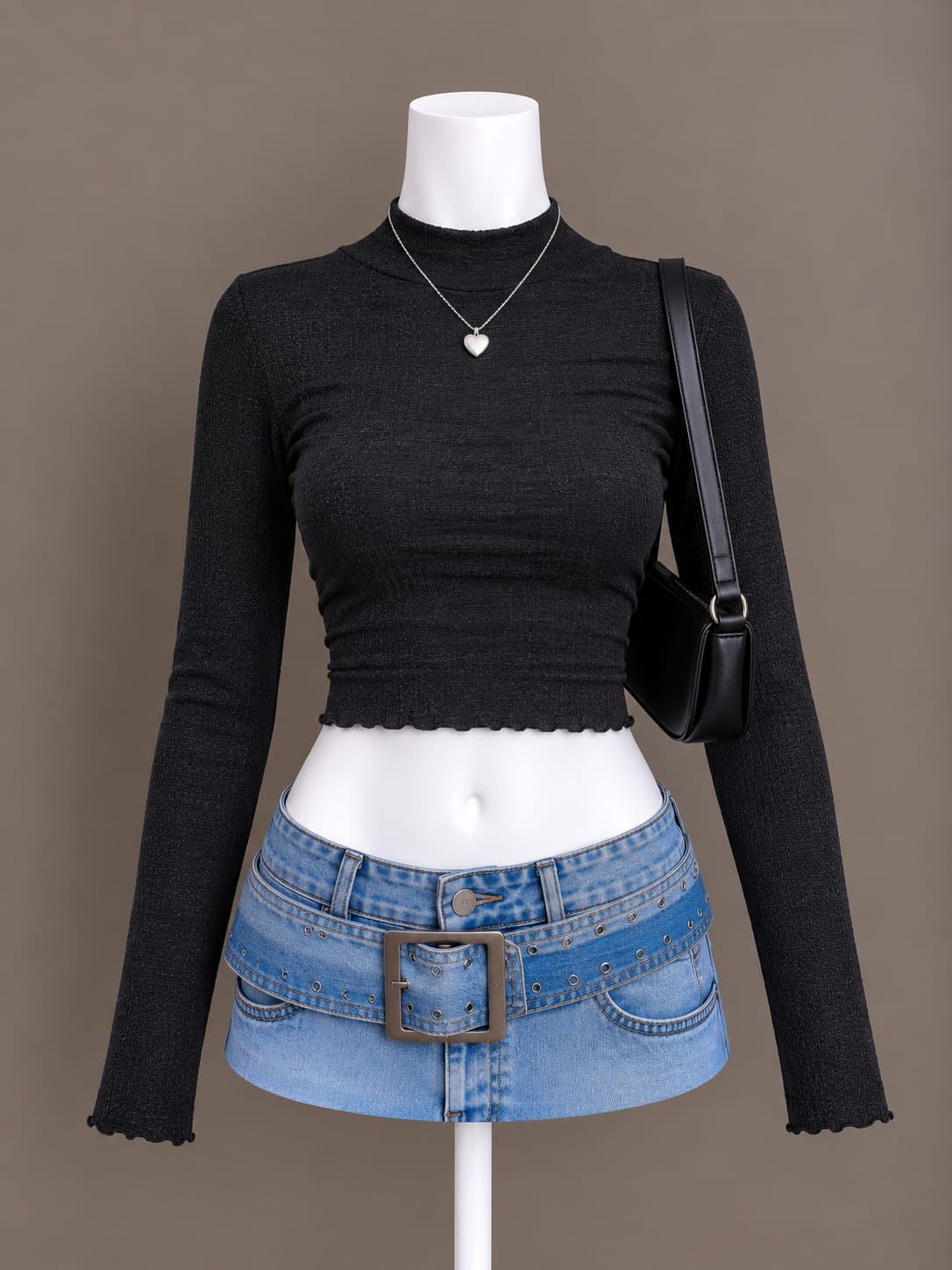 Black Long Sleeve Crop Top