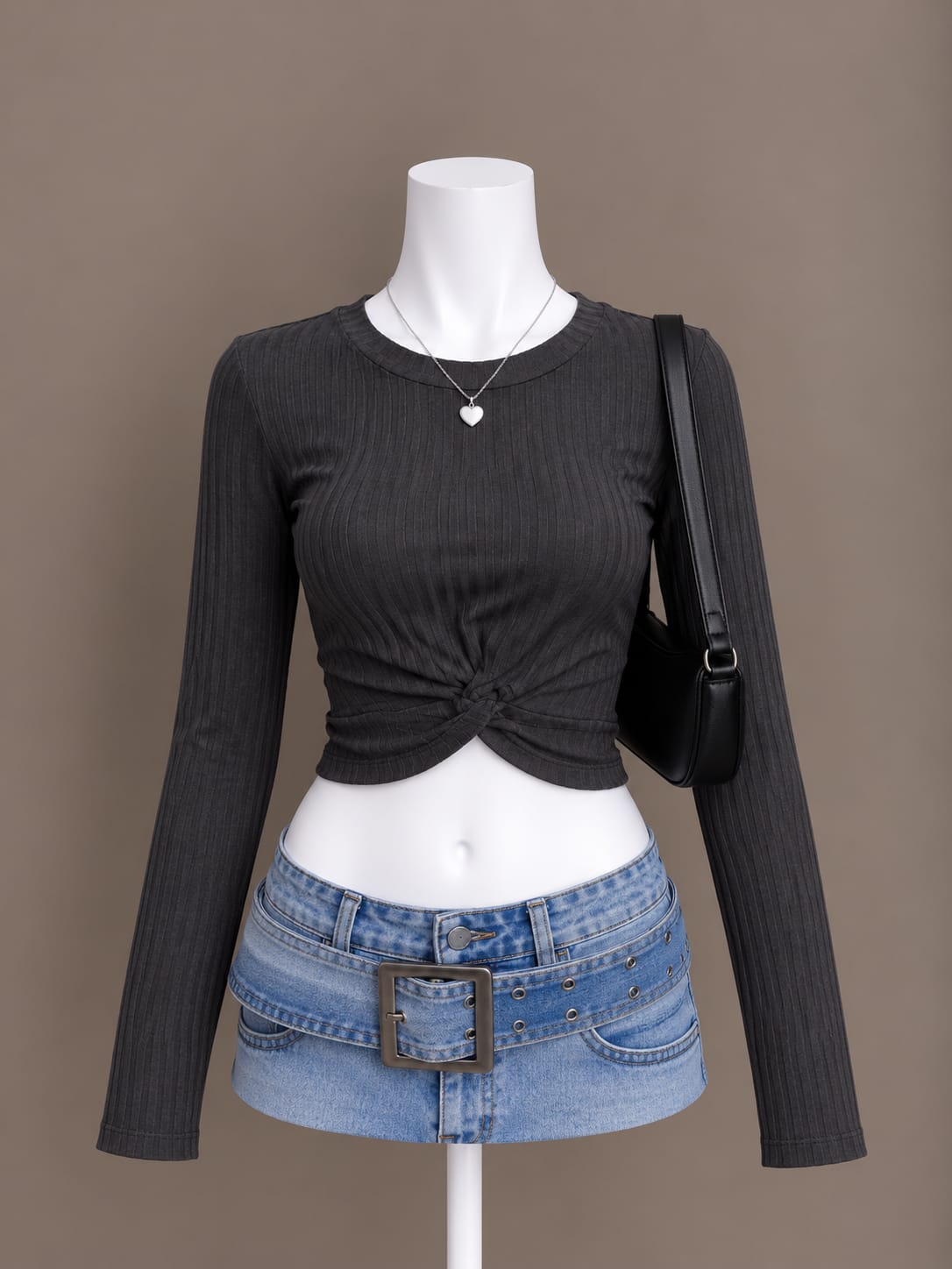 Charcoal Long Sleeve Crop Top
