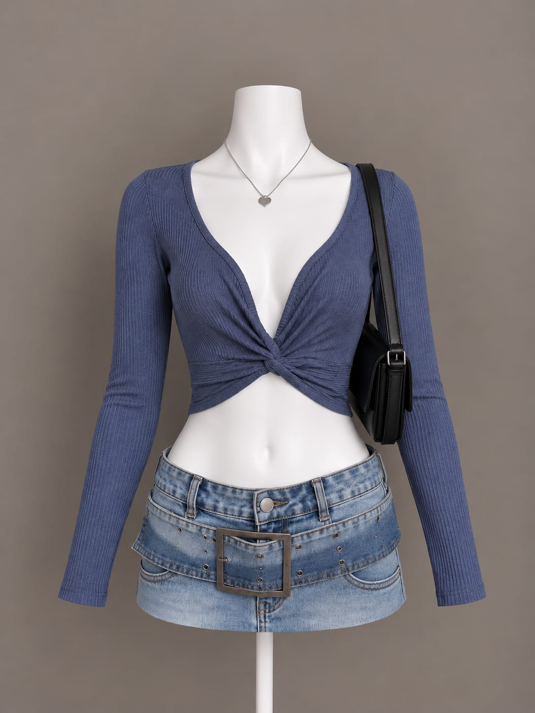 Slate Blue Long Sleeve Crop Top