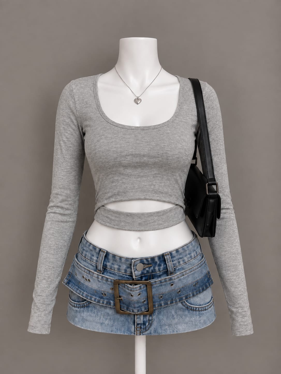 Light Gray Long Sleeve Crop Top