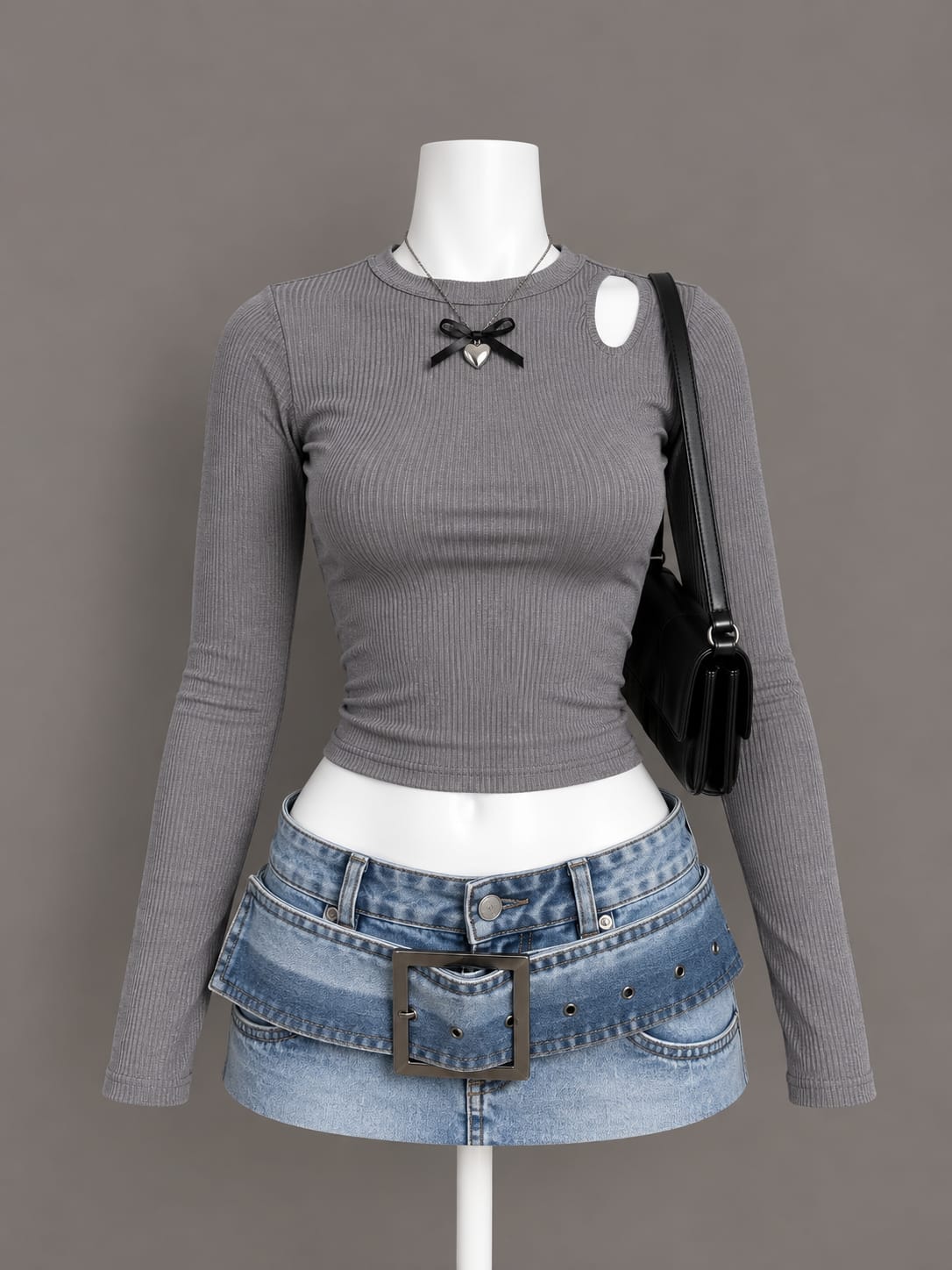 Gray Long Sleeve Crop Top