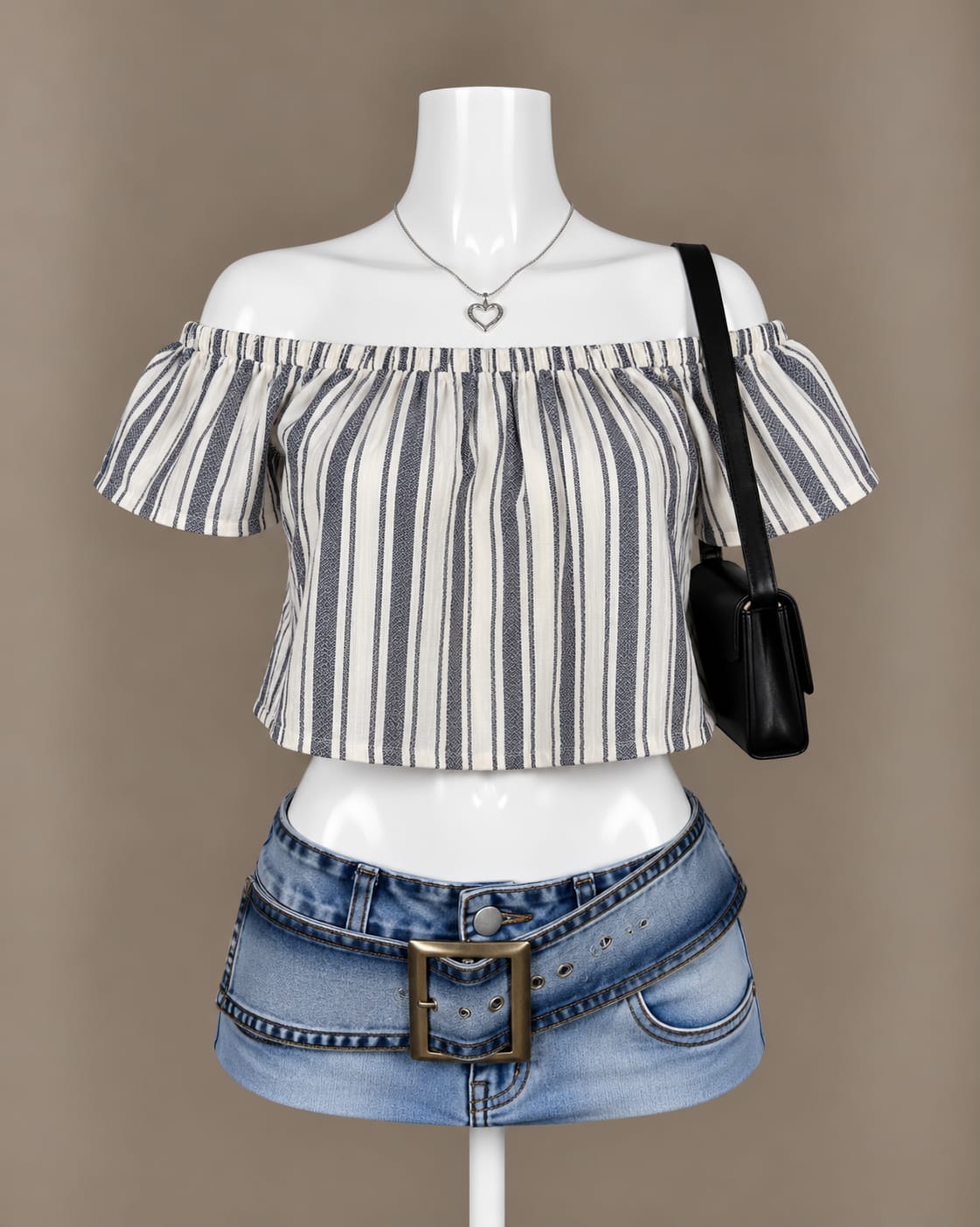 Ivory Striped Off-Shoulder Top