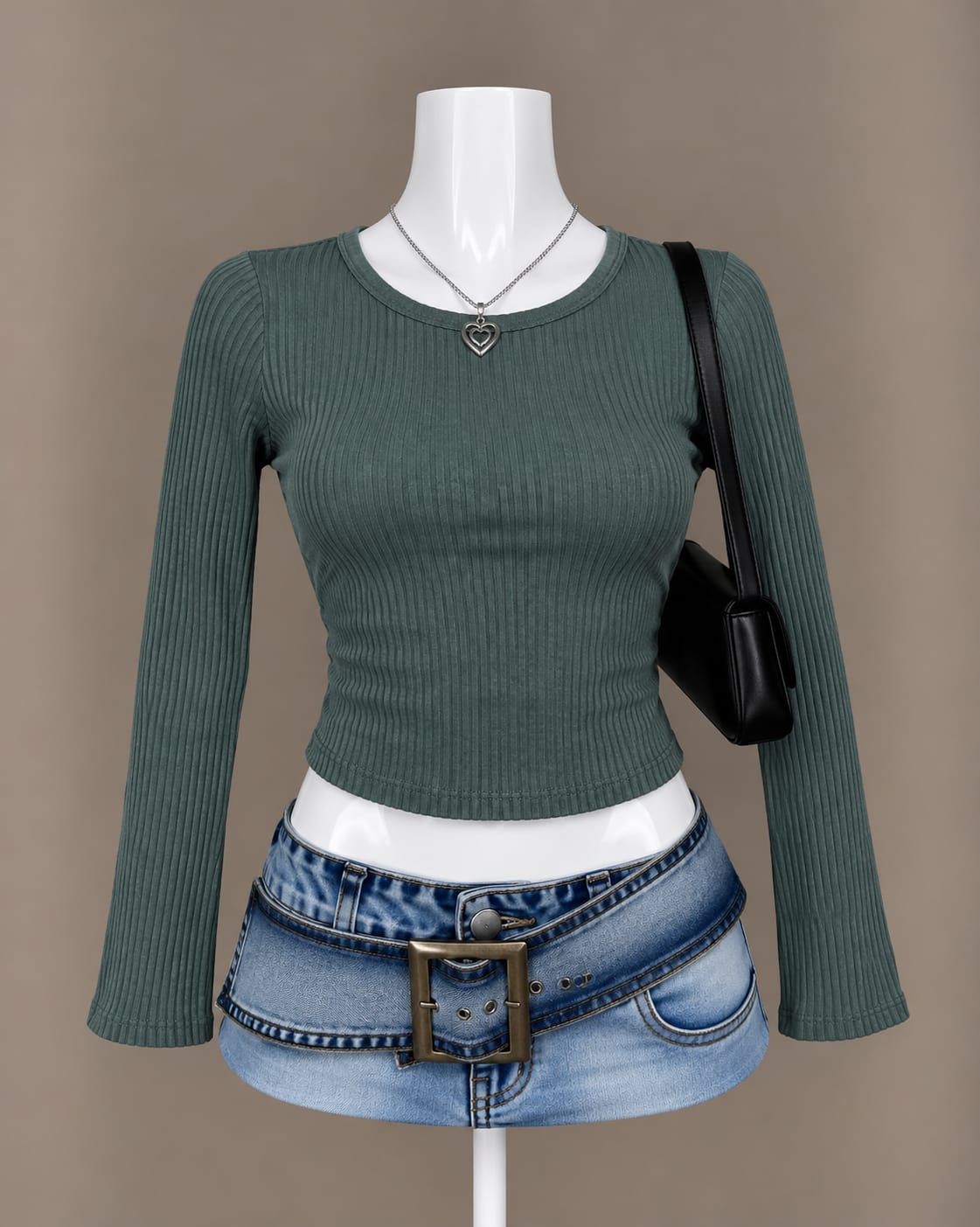 Dark Sage Long Sleeve Crop Top