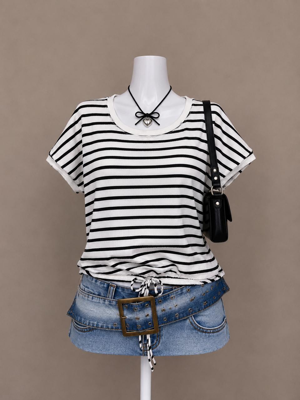 White Black Striped Top