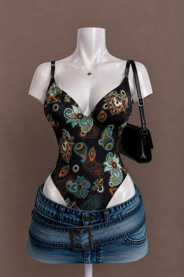 Black Paisley Bodysuit