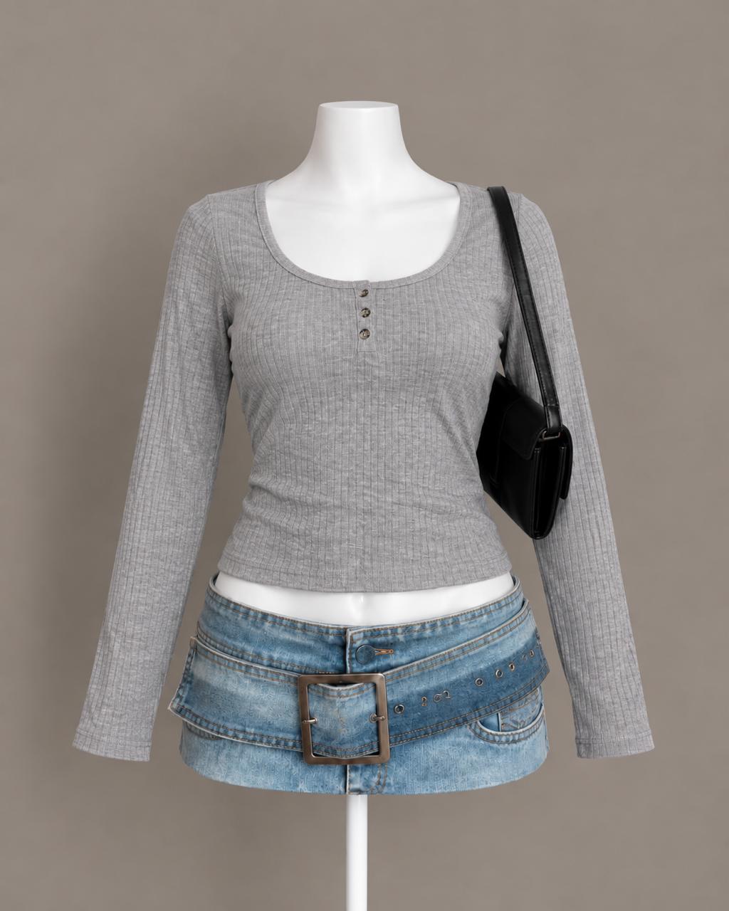 Gray Long Sleeve Top