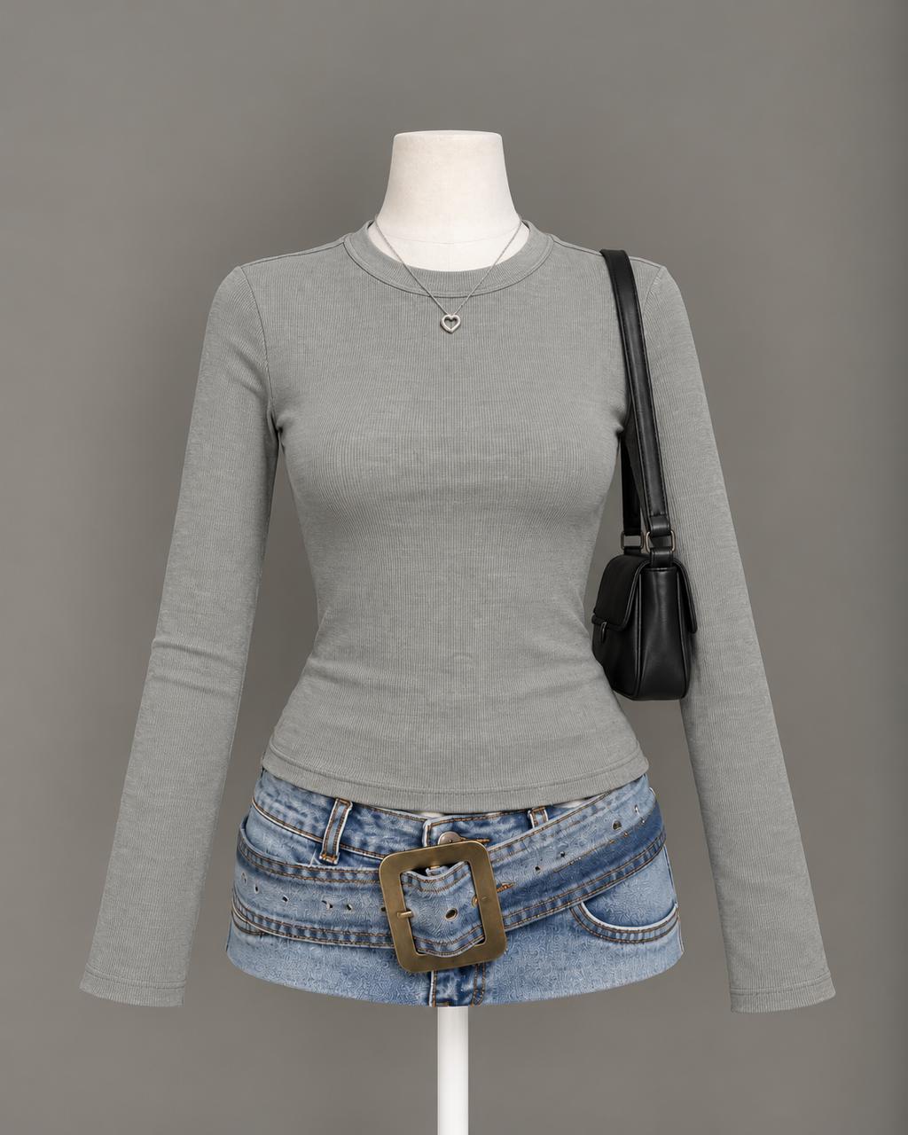 Gray Long Sleeve Top
