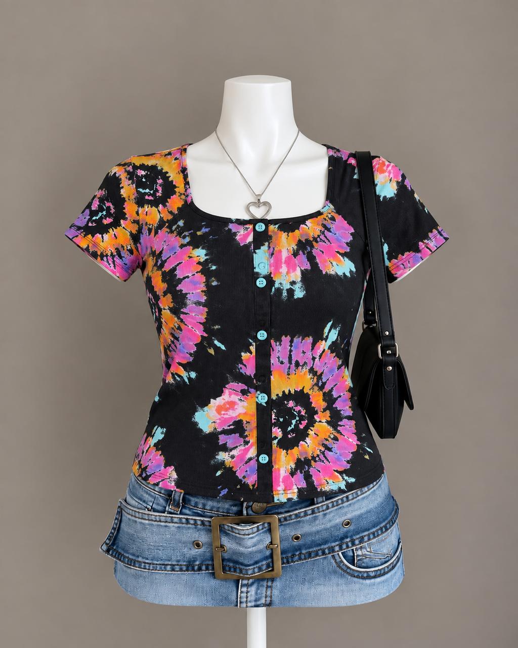Multicolor Button Top